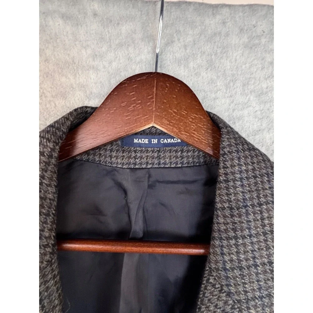 Vintage Blazer Sport Coat Jacket Izod Wool 48L Blue Gray Brown Plaid Houndstooth